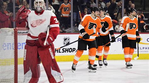 Hart, Laughton lead Flyers past Red Wings 3-0